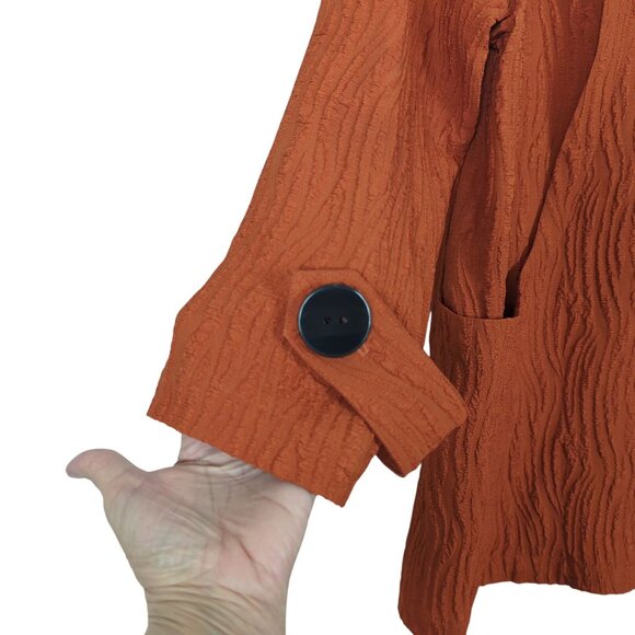 Ali Miles 3/4" sleeve burnt orange button front pockets Tunic Textured Jacket Lg - Picture 3 of 16